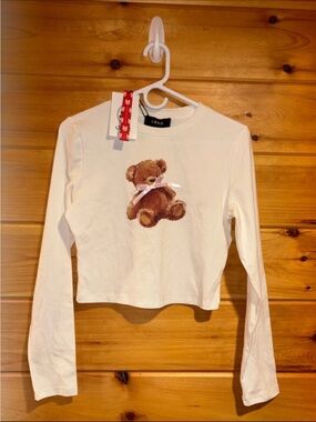 NWT Cider Long-Sleeve White Tee with Teddy Graphic